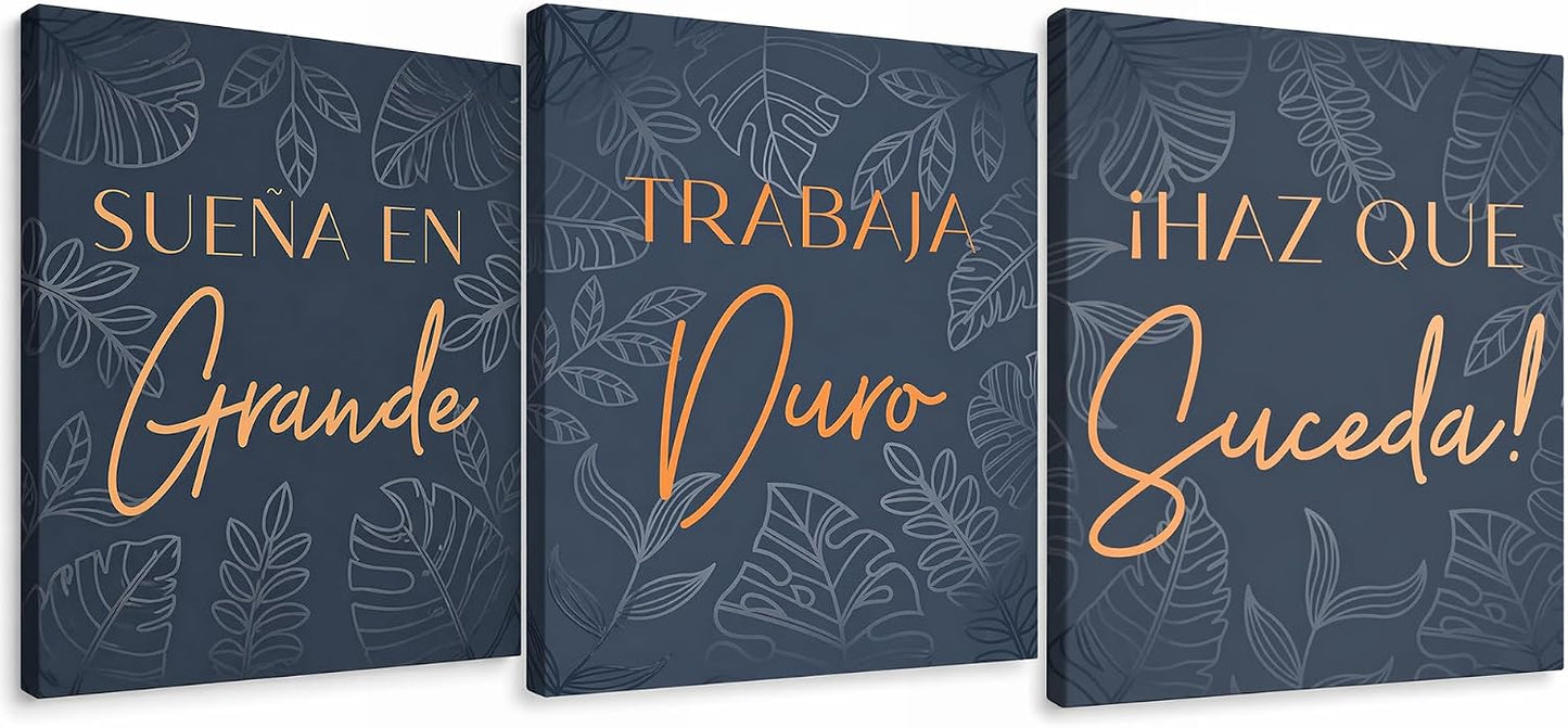 "Sueña en grande, Trabaja duro, Haz que suceda" - Juego de 3 Cuadros Decorativos