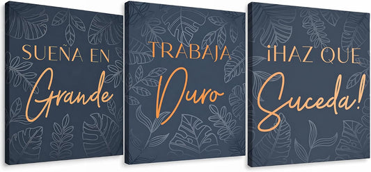 "Sueña en grande, Trabaja duro, Haz que suceda" - Juego de 3 Cuadros Decorativos