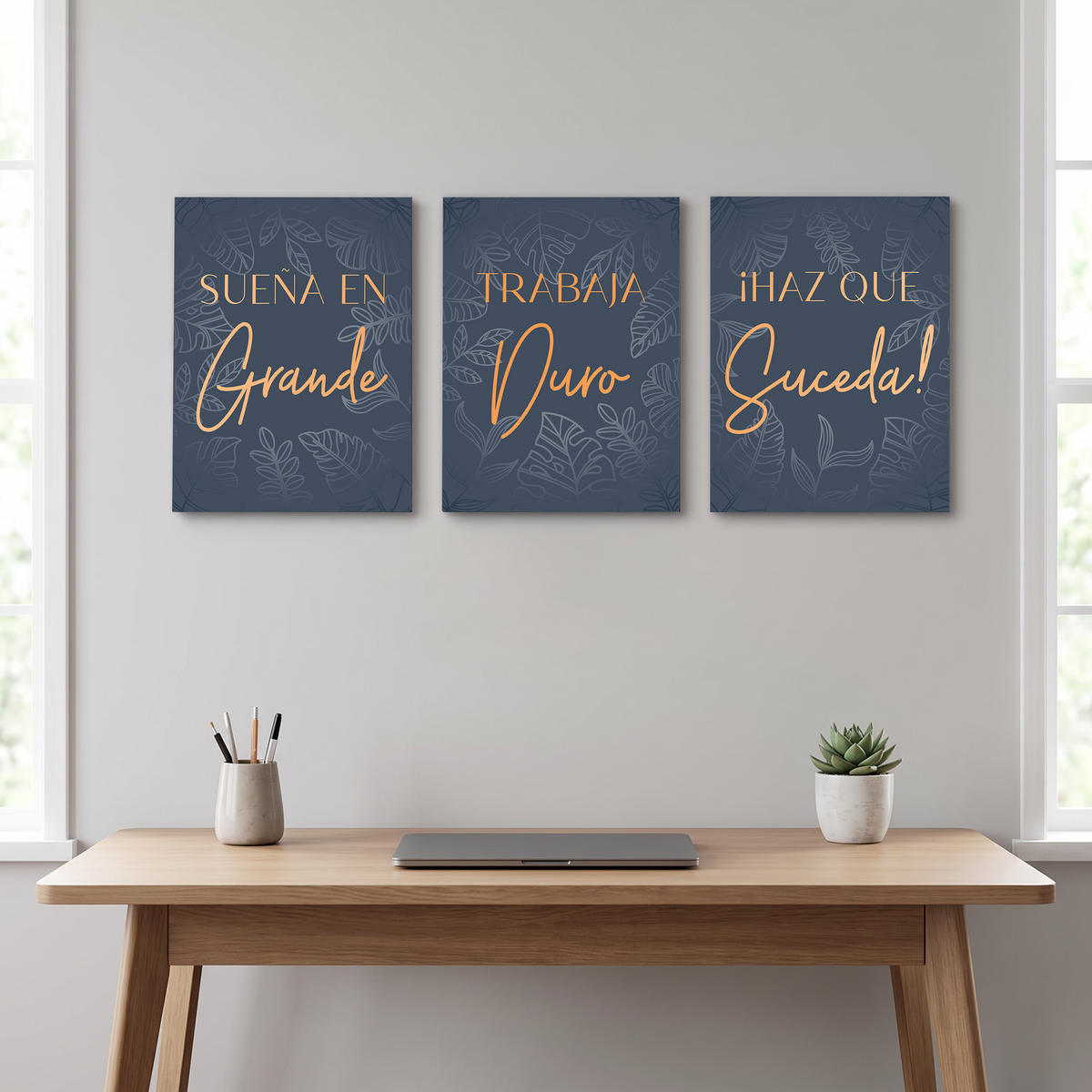 "Sueña en grande, trabaja duro y ¡haz que suceda!" Inspirational 3-piece Wrapped Canvas set