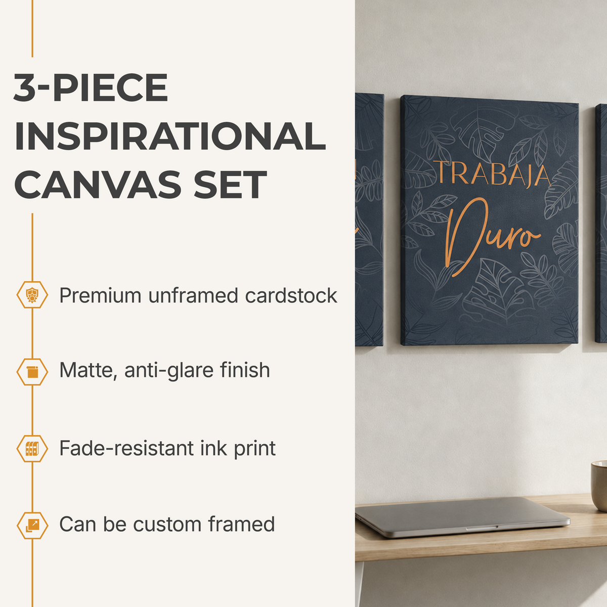 "Sueña en grande, trabaja duro y ¡haz que suceda!" Inspirational 3-piece Wrapped Canvas set