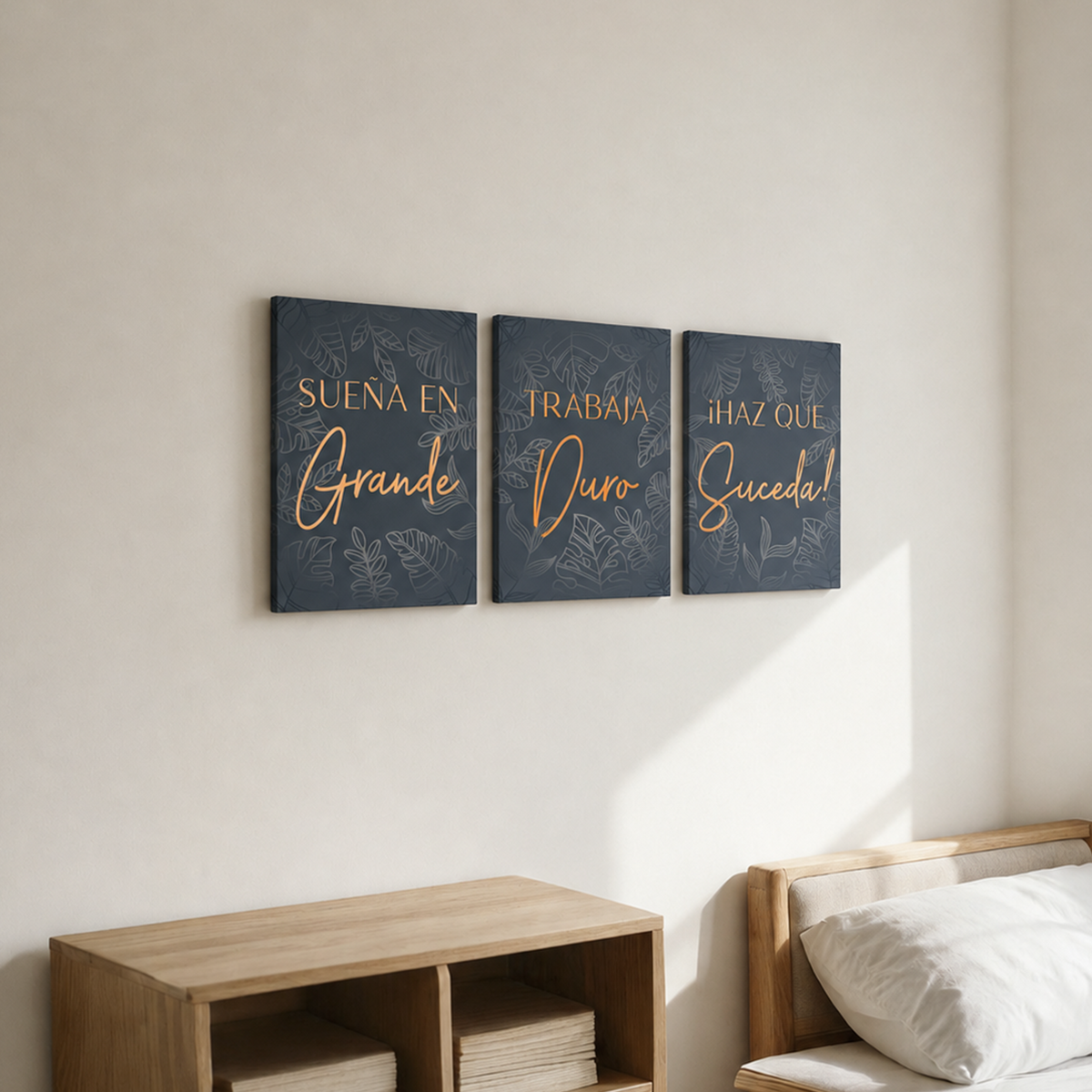 "Sueña en grande, trabaja duro y ¡haz que suceda!" Inspirational 3-piece Wrapped Canvas set