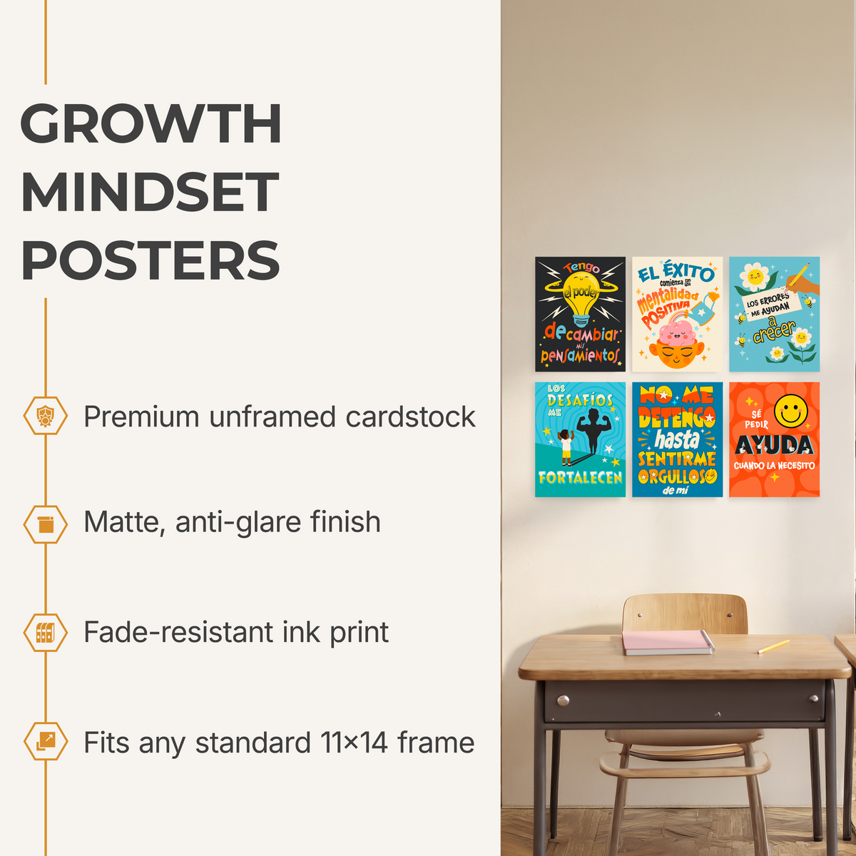 Mentalidad de Crecimiento (Growth Mindset) Classroom Poster 6 Piece - 11x14