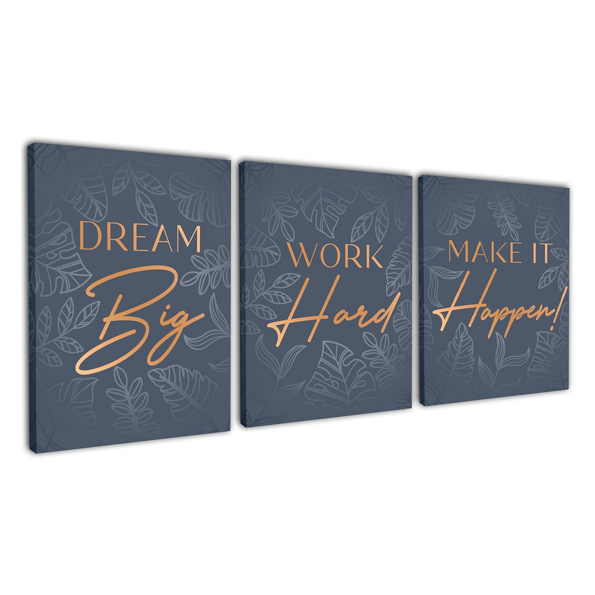 "Dream Big, Work Hard, Make it Happen!" Inspirational 3-piece Wrapped Canvas set
