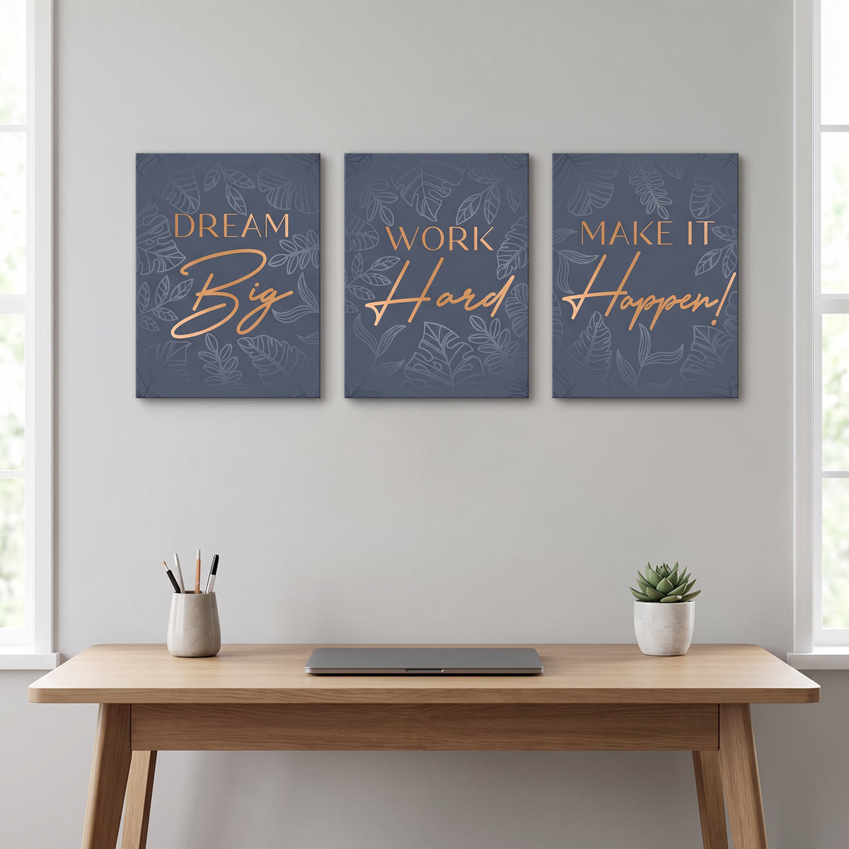 "Dream Big, Work Hard, Make it Happen!" Inspirational 3-piece Wrapped Canvas set