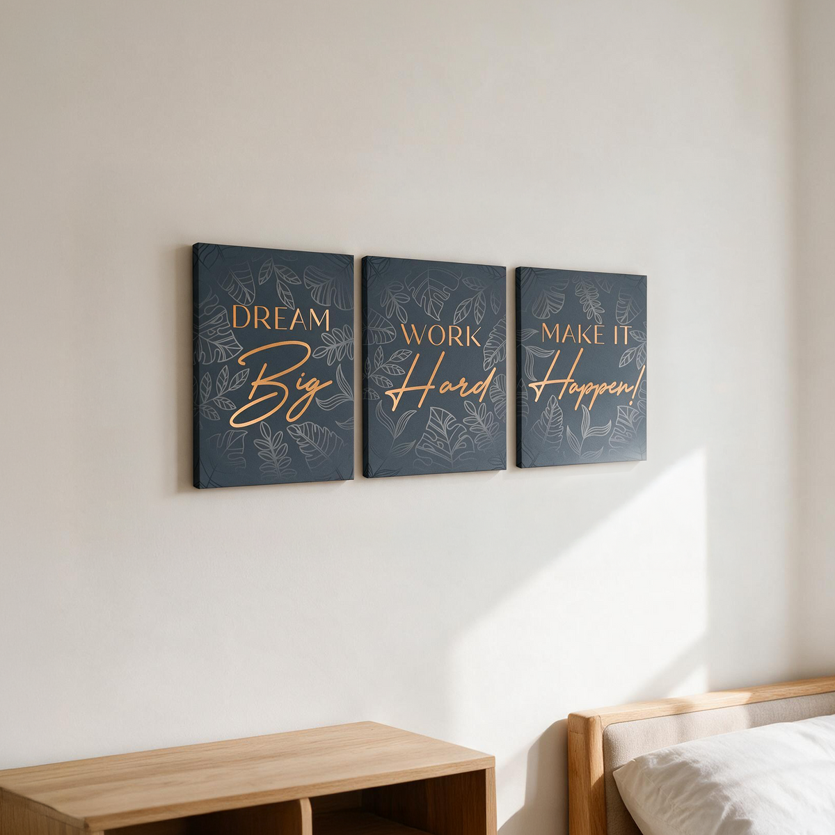 "Dream Big, Work Hard, Make it Happen!" Inspirational 3-piece Wrapped Canvas set