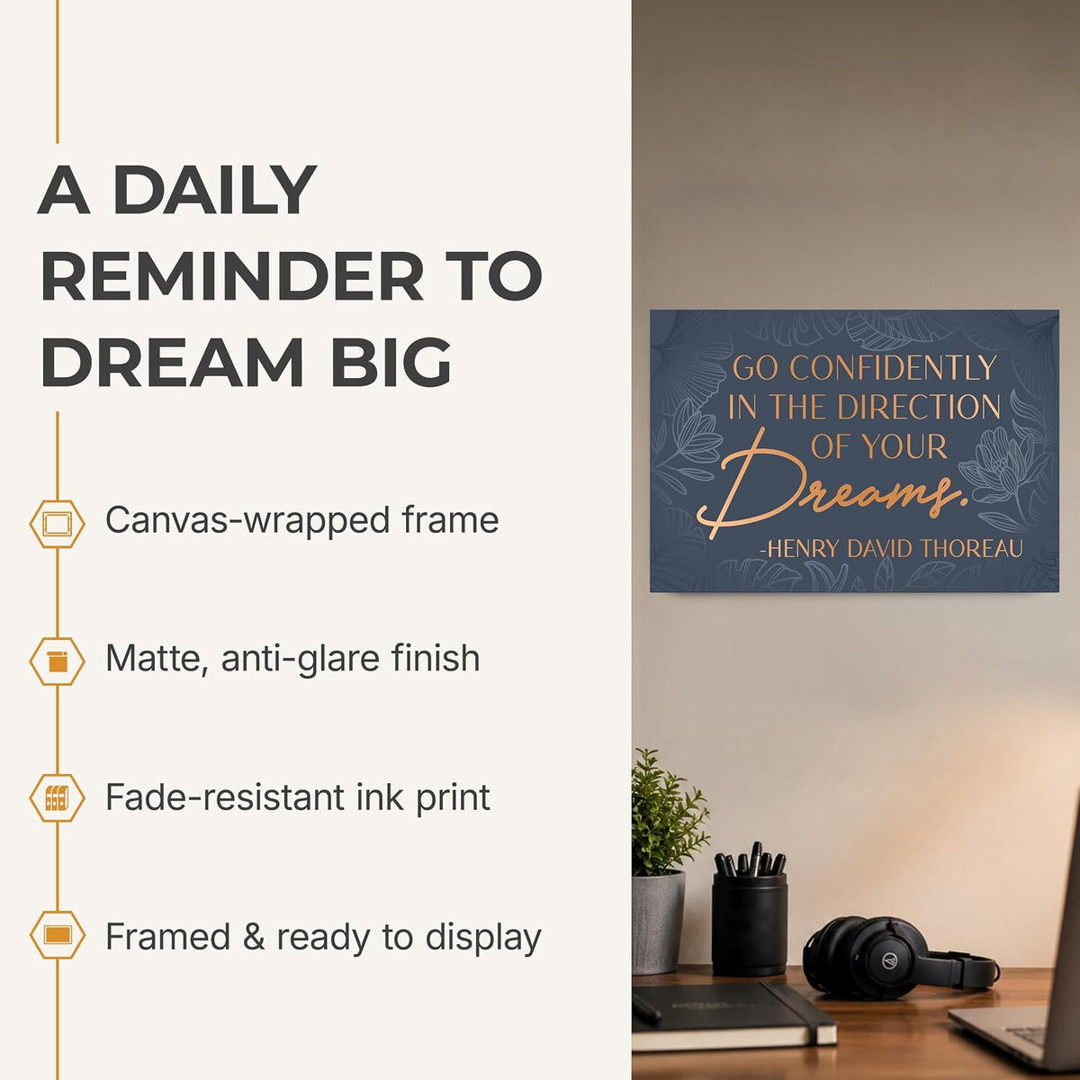 "Go Confidently In The Direction Of Your Dreams" Thoreau quote on Wrapped Canvas