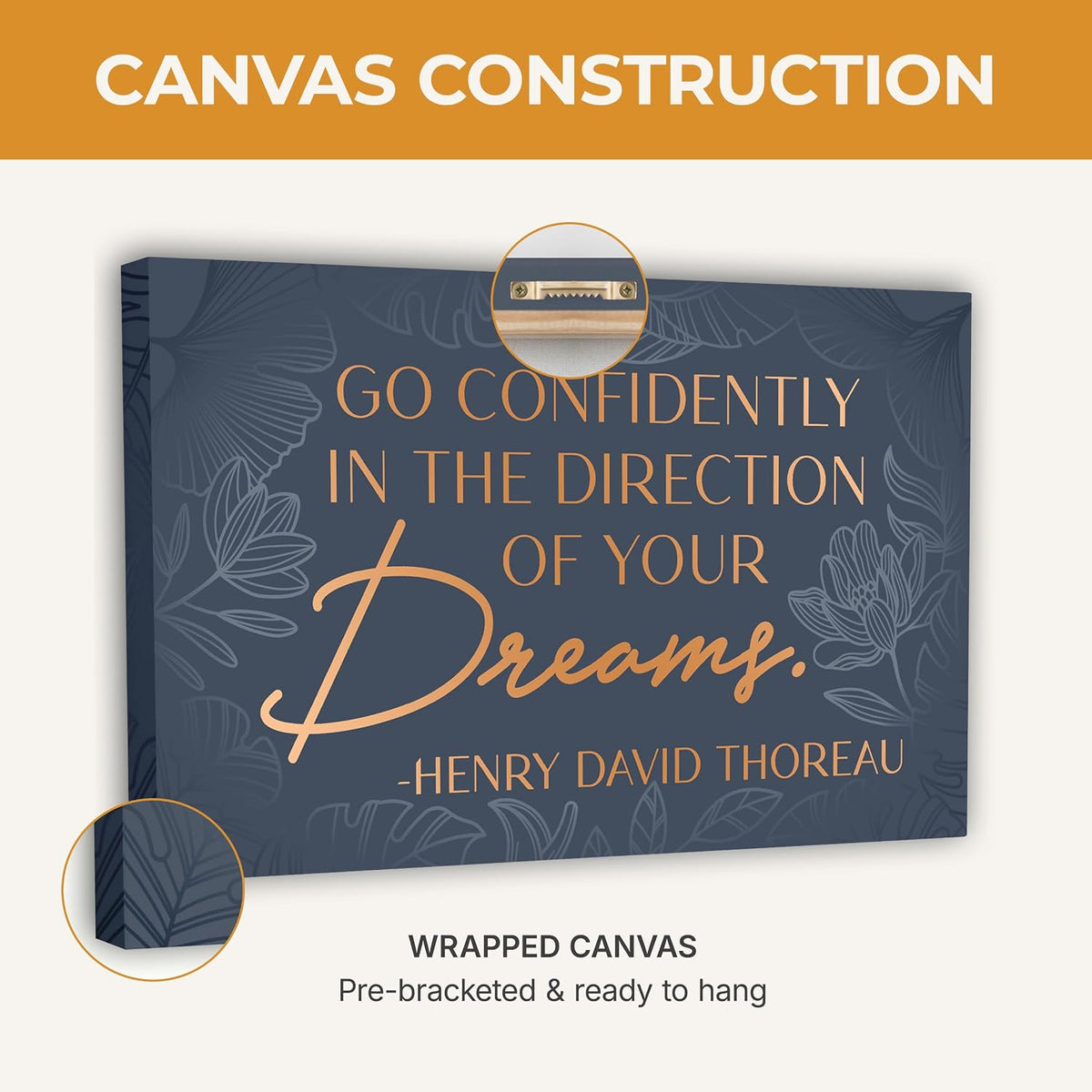 "Go Confidently In The Direction Of Your Dreams" Thoreau quote on Wrapped Canvas