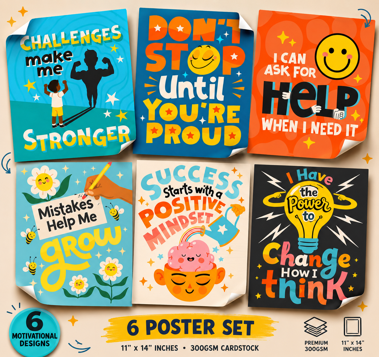 Growth Mindset 6pc Set - 11 x 14 Posters HoneyKick