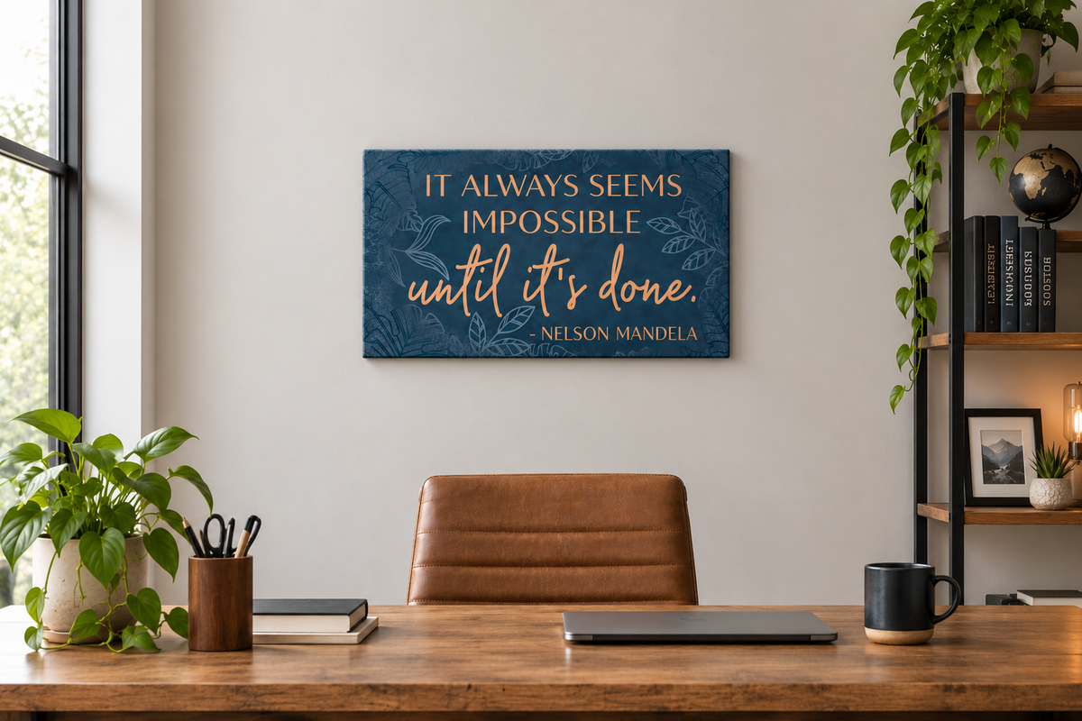 XL Format "It Always Seems Impossible" Mandela quote on 24" Wrapped Canvas