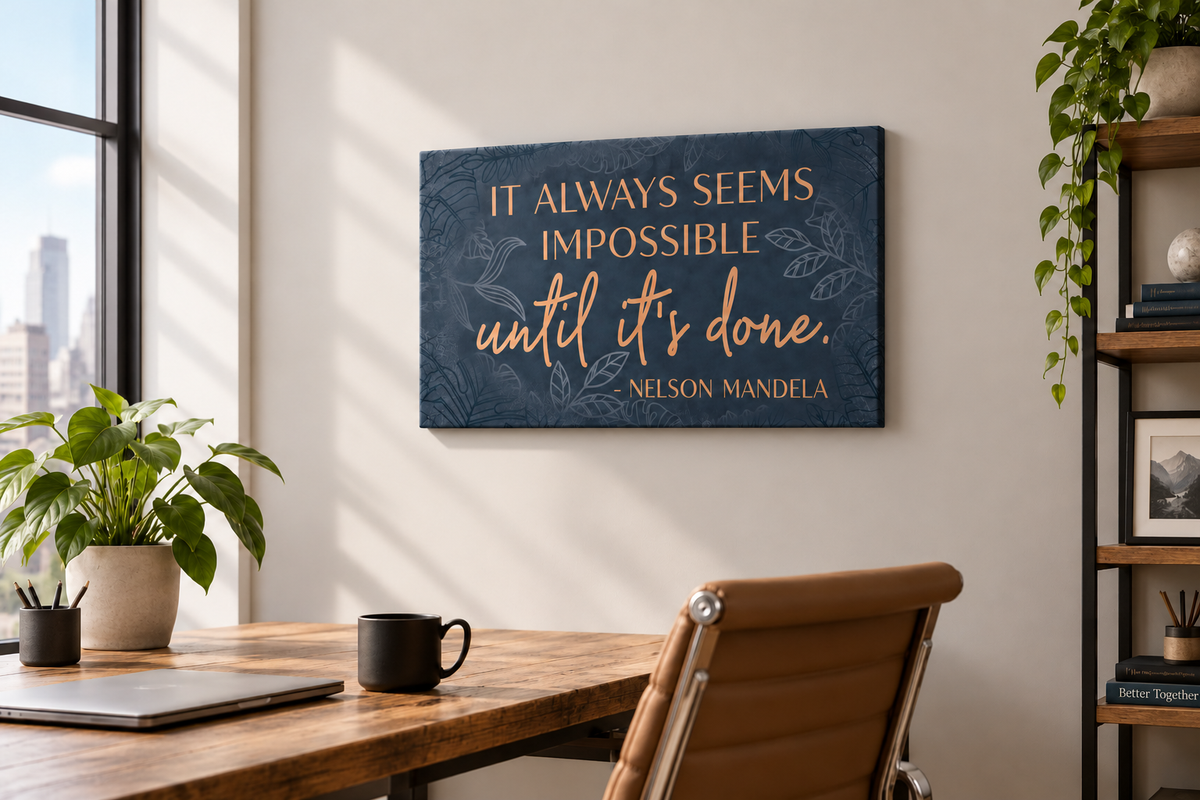 XL Format "It Always Seems Impossible" Mandela quote on 24" Wrapped Canvas
